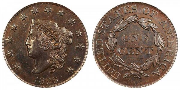 1826 Coronet Head Large Cent Penny - Normal Date