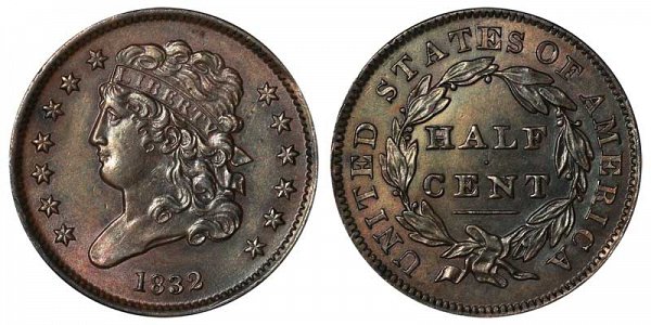 1832 Classic Head Half Cent Penny 