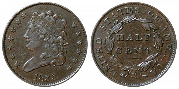 1833 Classic Head Half Cent Penny 