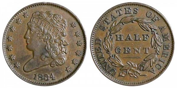 1834 Classic Head Half Cent Penny