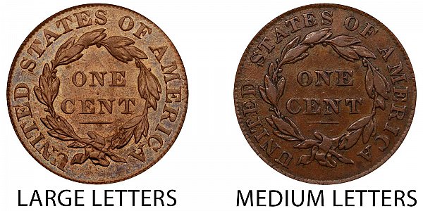 1834 Large Letters vs Medium Letters Coronet Head Large Cent - Difference and Comparison