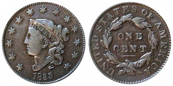 1835 Coronet Head Large Cent Penny - Large 8 - Large Stars 