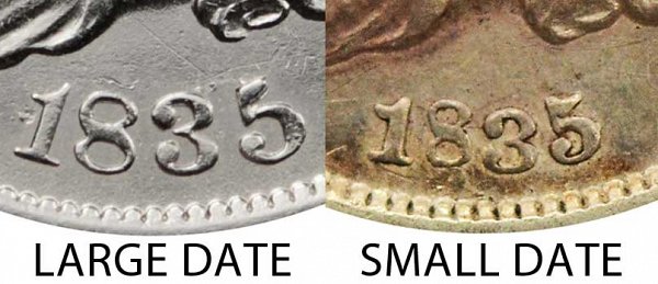 1835 Large Date vs Small Date Capped Bust Half Dime - Difference and Comparison