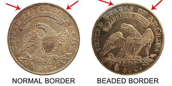 1836 Normal Border vs Beaded Border Capped Bust Half Dollar - Difference and Comparison