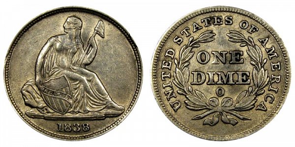 1838 O Seated Liberty Dime - Type 1 No Stars 