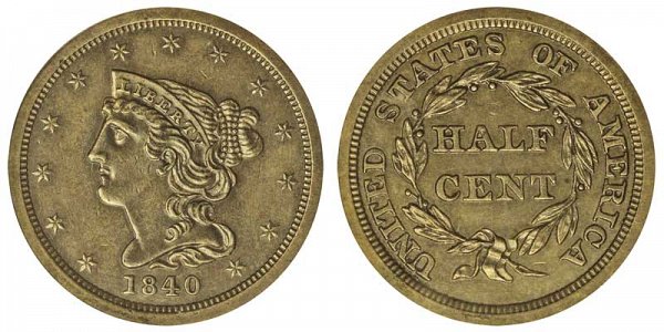 1840 Braided Hair Half Cent Penny - Original 