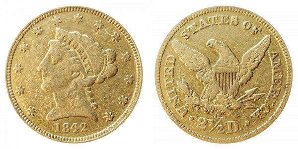 1842 O Liberty Head $2.50 Gold Quarter Eagle - 2 1/2 Dollars 