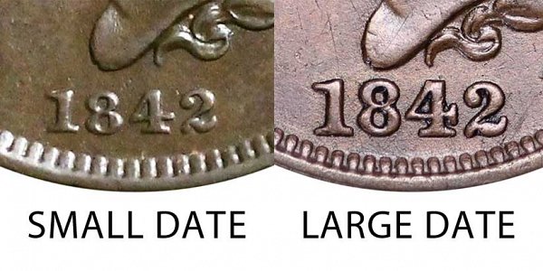 1842 Small Date vs Large Date Braided Hair Large Cent - Difference and Comparison