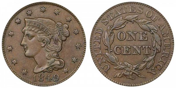 1849 Braided Hair Large Cent Penny