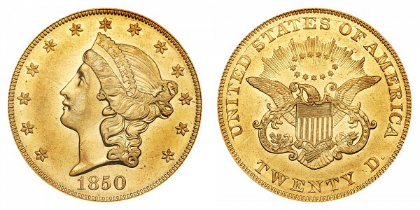 1850 Liberty Head $20 Gold Double Eagle - Twenty Dollars 