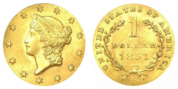 1851 Liberty Head Gold Dollar G$1 