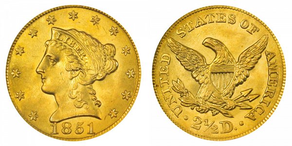 1851 Liberty Head $2.50 Gold Quarter Eagle - 2 1/2 Dollars