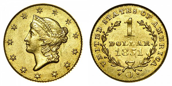 1851 O Liberty Head Gold Dollar G$1 