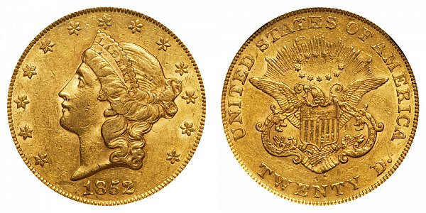 1852 Liberty Head $20 Gold Double Eagle - Twenty Dollars 