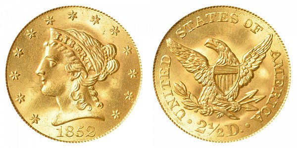 1852 Liberty Head $2.50 Gold Quarter Eagle - 2 1/2 Dollars