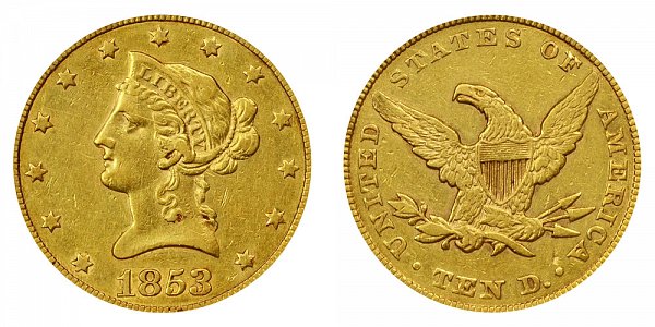 1853/2 Liberty Head $10 Gold Eagle - 3 Over 2 - Ten Dollars 