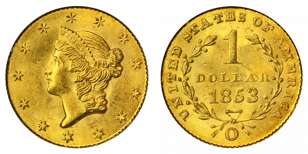 1853 O Liberty Head Gold Dollar G$1 