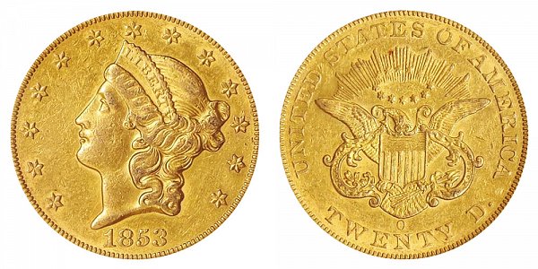 1853 O Liberty Head $20 Gold Double Eagle - Twenty Dollars