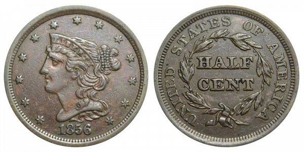 1856 Braided Hair Half Cent Penny