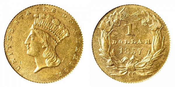 1857 C Large Indian Princess Head Gold Dollar G$1 