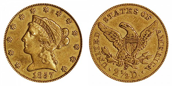 1857 S Liberty Head $2.50 Gold Quarter Eagle - 2 1/2 Dollars 