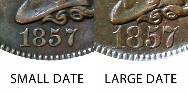 1857 Small Date vs Large Date Braided Hair Large Cent - Difference and Comparison