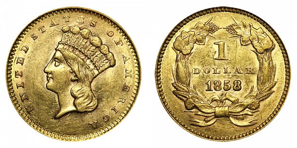 1858 Large Indian Princess Head Gold Dollar G$1 