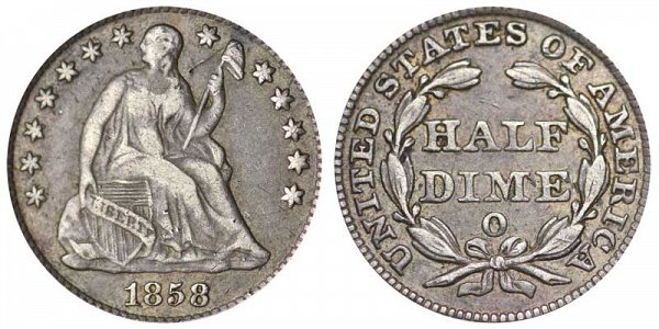 1858 O Seated Liberty Half Dime