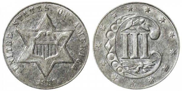 1859 Silver Three Cent Piece Trime 