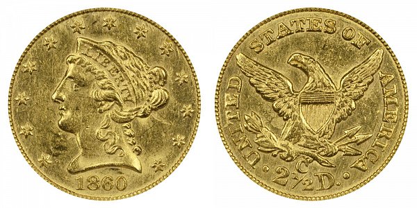 1860 C Liberty Head $2.50 Gold Quarter Eagle - 2 1/2 Dollars 