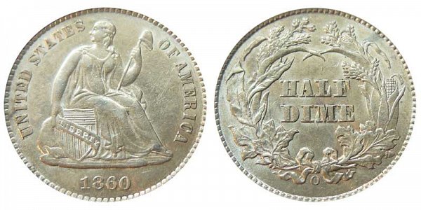 1860 O Seated Liberty Half Dime 