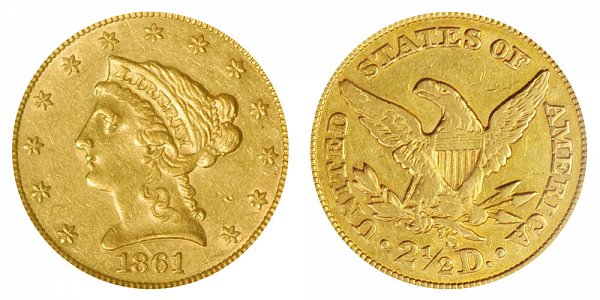 1861 S Liberty Head $2.50 Gold Quarter Eagle - 2 1/2 Dollars 