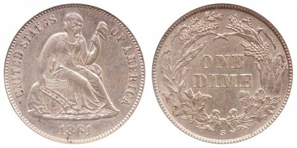 1861 S Seated Liberty Dime 