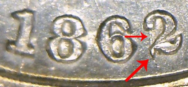 1862/1 Silver Three Cent Piece Trime - 2 Over 1 Overdate Error 