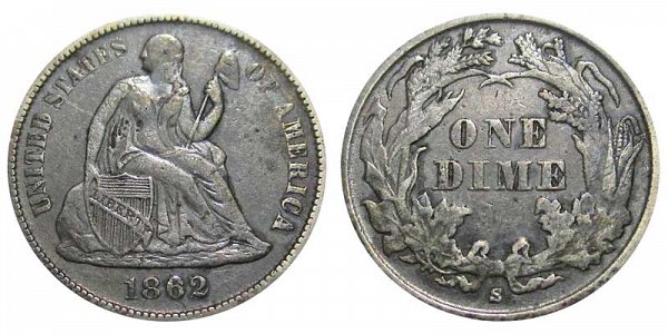 1862 S Seated Liberty Dime
