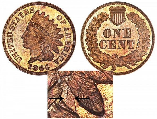 1864 No L Indian Head Cent - Bronze Penny 