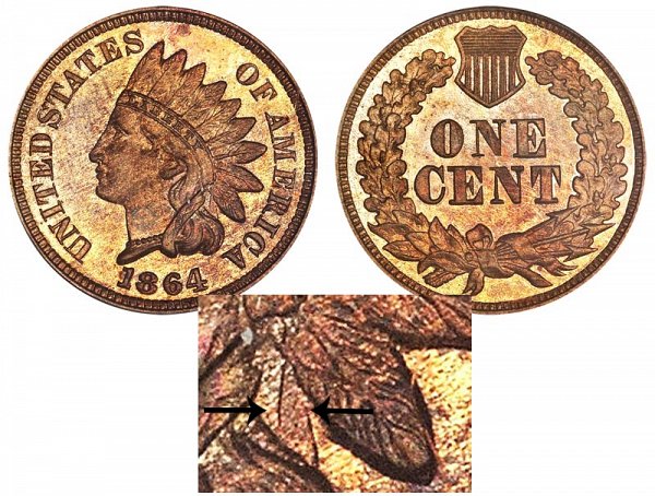 1864 No L Indian Head Cent - Bronze Penny