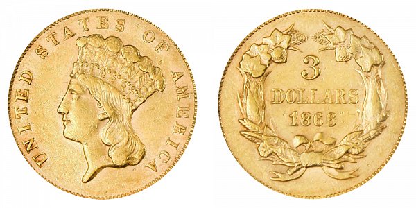 1866 Indian Princess Head $3 Gold Dollars - Three Dollars 