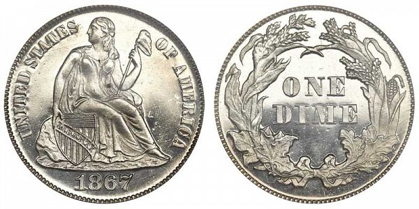 1867 Seated Liberty Dime 