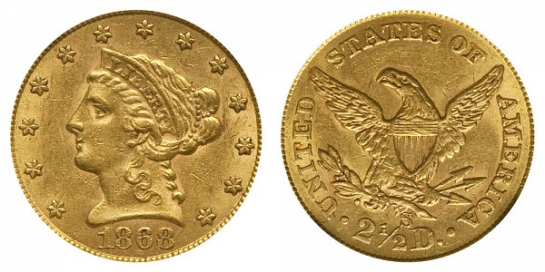 1868 S Liberty Head $2.50 Gold Quarter Eagle - 2 1/2 Dollars