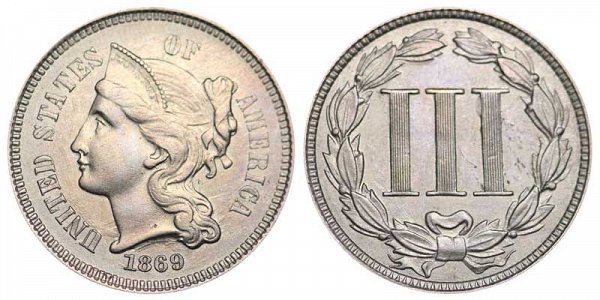 1869 Nickel Three Cent Piece 