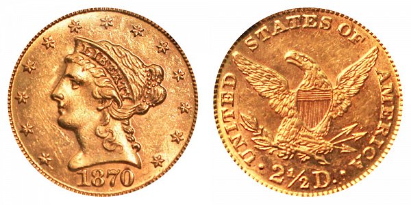 1870 Liberty Head $2.50 Gold Quarter Eagle - 2 1/2 Dollars 