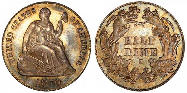 1870 S Seated Liberty Half Dime 