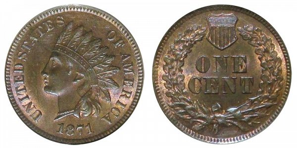 1871 Shallow N Indian Head Cent Penny