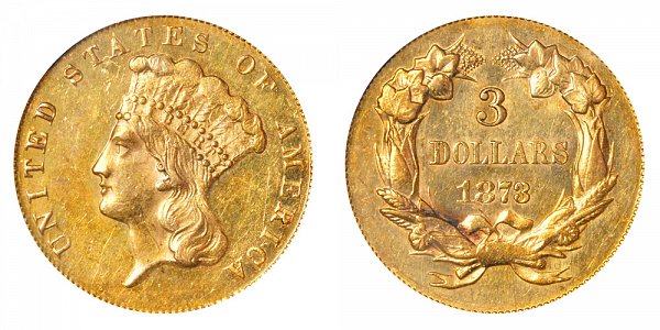 1873 Indian Princess Head Gold $3 Closed 3 Three Dollar Piece - Early ...