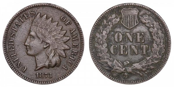 1873 Open 3 Indian Head Cent Penny