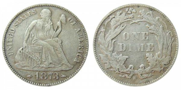 1873 S Seated Liberty Dime - With Arrows At Date