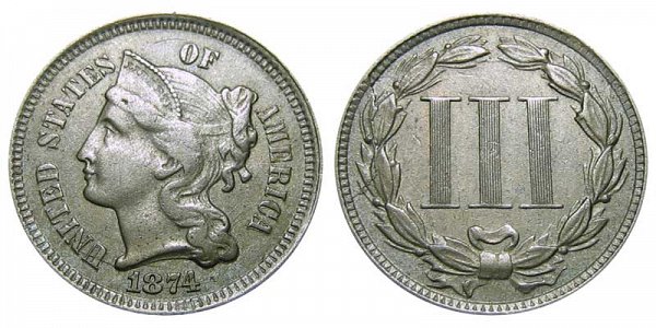 1874 Nickel Three Cent Piece 