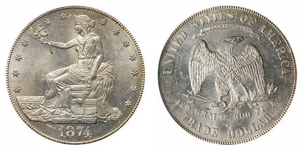 1874 S Trade Silver Dollar 