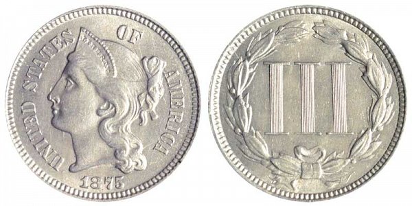 1875 Nickel Three Cent Piece 